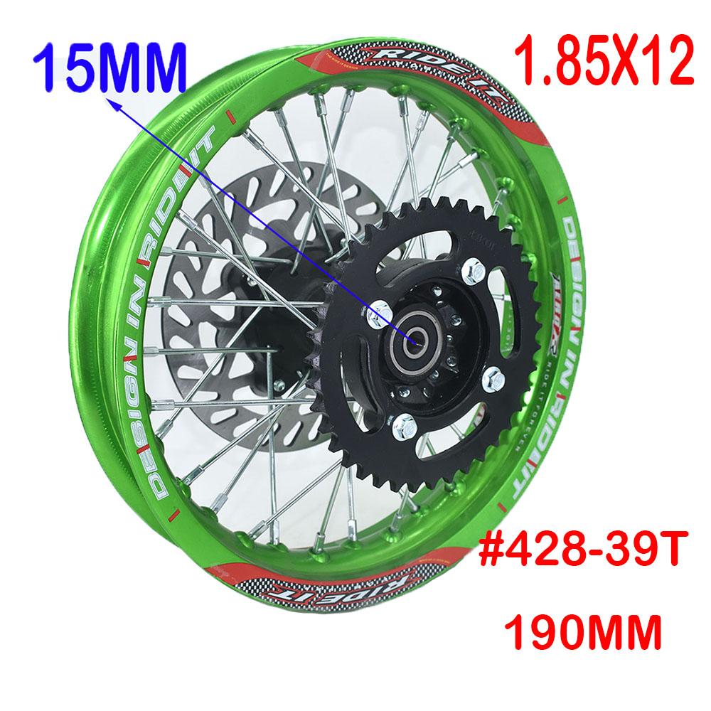 Aluminiumlegierung 1,85x12" Zoll Hinterradfelge Kreisrad mit Scheibenbremse Ritzel für KLX CRF Kayo BSE Dirt Pit Bike Motorrad