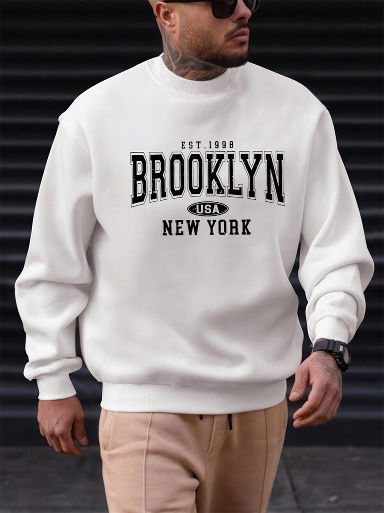 Herfst en Winter Mode voor Mannen Klassiek Brooklyn Letterpatroon Gedrukt Sweatshirt met Lange Mouwen en Ronde Hals