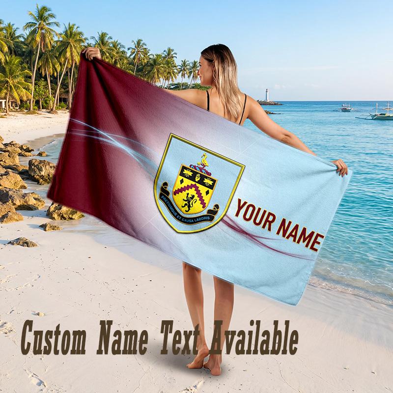 Burnley Football Design Beach Towel Custom Text Large Towel for Beach Vacation