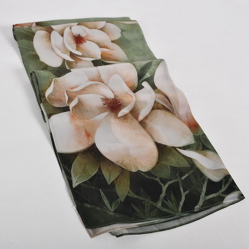BYSIFA|Green White Silk Scarf Cape Printed Winter Elegant Lotus Design Long Scarves Shawls Fashion Brand Head Neck Scarves Wraps