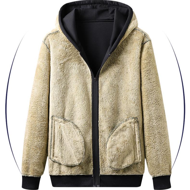 Dreiteiliges Set mit Fleecefutter, Schaffell-Sweatshirt, Strickjacke, Hose, Herbst/Winter, warm, verdickt, locker sitzender Sportanzug mit Kapuze