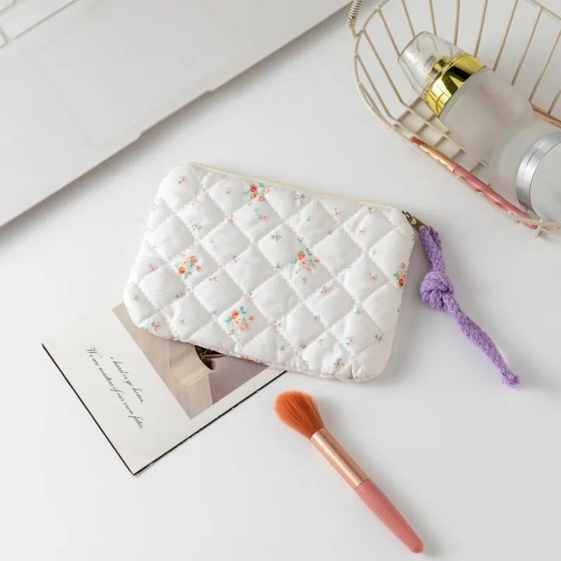 Plic Cosmetic cu Fundă Florală, Geantă Mică Pătrată pentru Machiaj cu Fermoar, Depozitare Portabilă pentru Ruj, Portofel pentru Monede pentru Femei