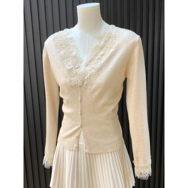 

Чистое желание сладкий и пикантный топ с кружевным воротником темперамент рубашка для базового слоя с длинным рукавом женский осенне-зимний модный вязаный кардиган L