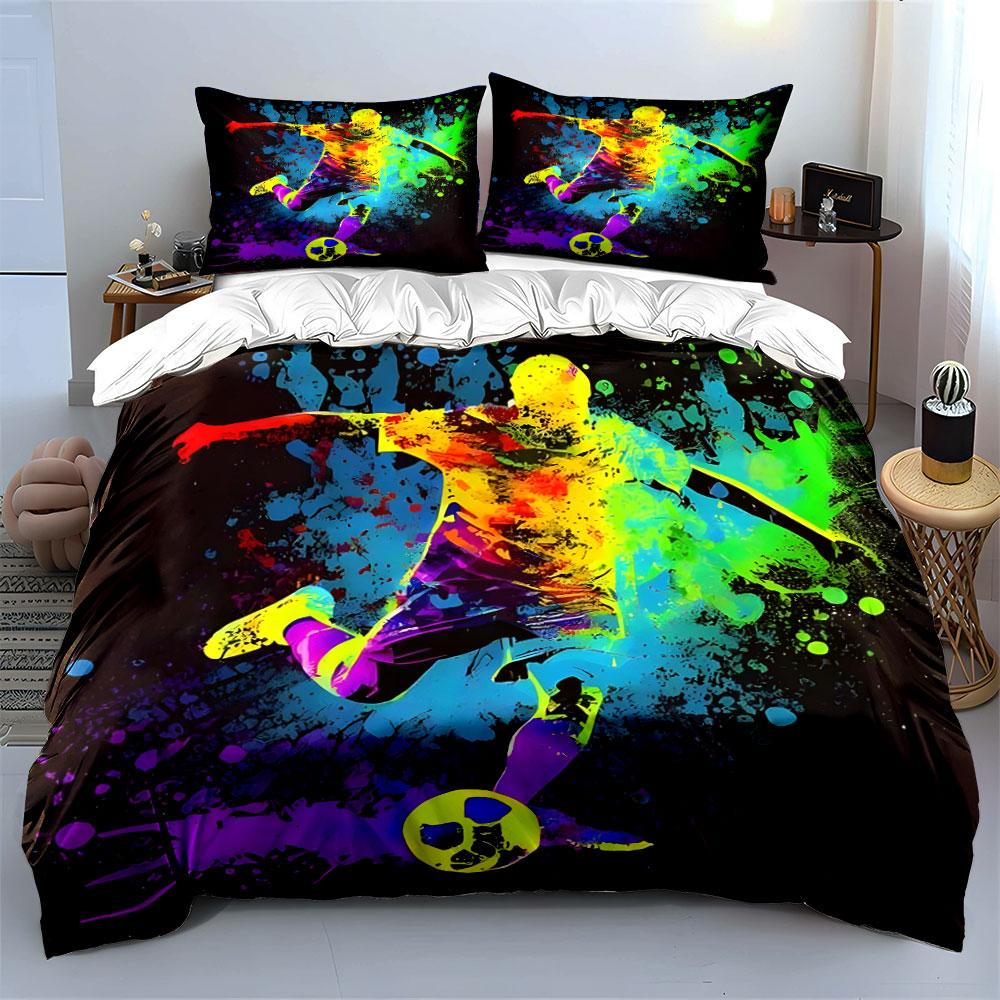 Vibrant Painted Football Player Printed Duvet Cover Set1 Duvet Cover+2 Pillowcasemulti Size Bedroom Bedding Decor