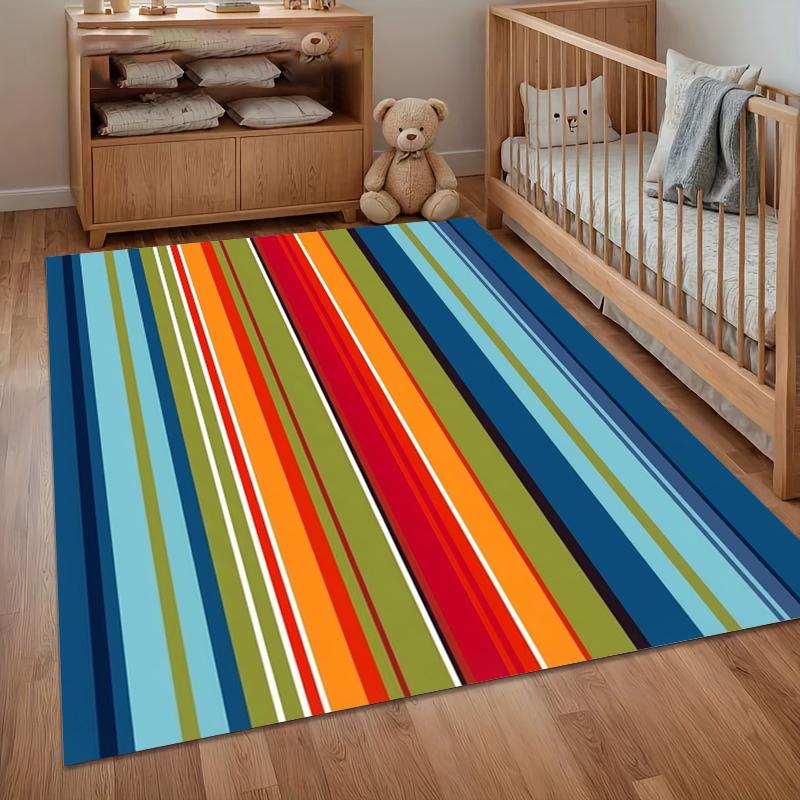 Modern Rainbow Striped Area Rug Multicolor Vertical Stripes Non Slip Washable for Living Room Bedroom Sofa Doormat Decor Kitchen