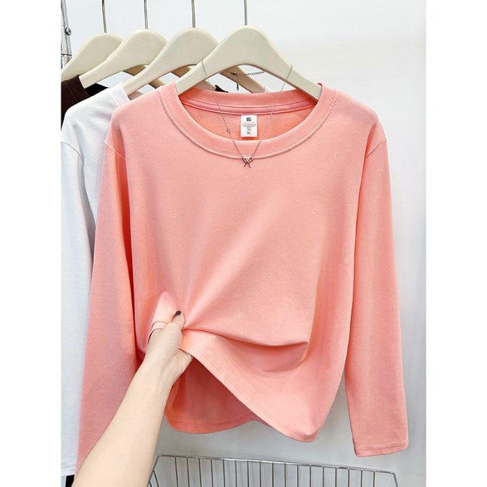 Women's Slim Fit Long Sleeve Plain Cotton T-Shirt - Round Neck, Versatile, Ideal for Spring and Autumn
