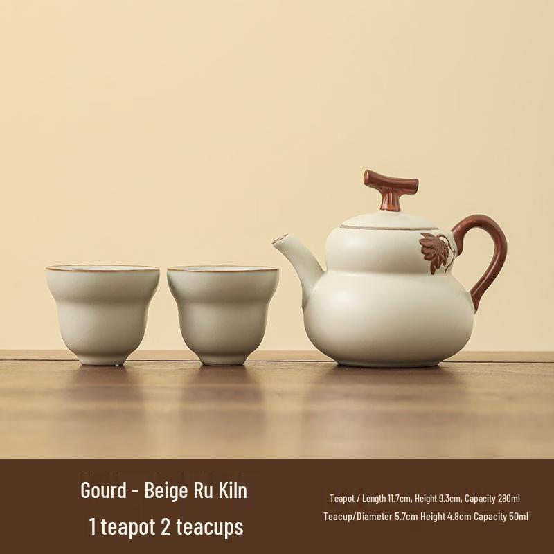 Ru Kiln Portable Tea Set with Entwined Lotus Design