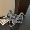 Y2K Washed Denim Shoulder Bag with Buckle Detail Zipper Closure Casual Underarm Purse for Daily Use