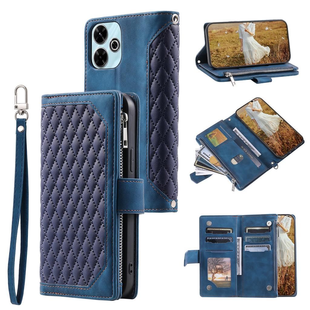 Style 005 For Xiaomi Redmi 13 5G/4G Wallet Case Rhombus Stitching Line PU Leather Phone Cover