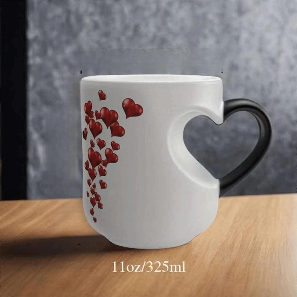 Red Hearts Pattern Color Changing Cup Heart Handle Design Thermochromic Mug  Gift Idea