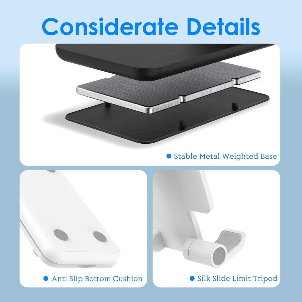 2 Pack Cell Phone Stand for Desk, Adjustable Angle & Height, Foldable Portable Phone Holder with Anti-Slip Silicone Pad, Compatible with iPhone