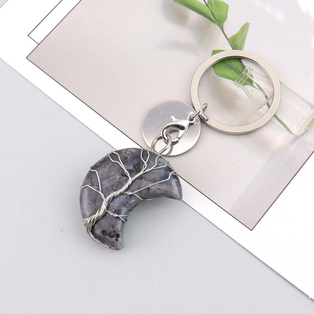 Natural Stone Moon Keychain Keychain, Bag Pendant, Moon Keyring Pendant.
