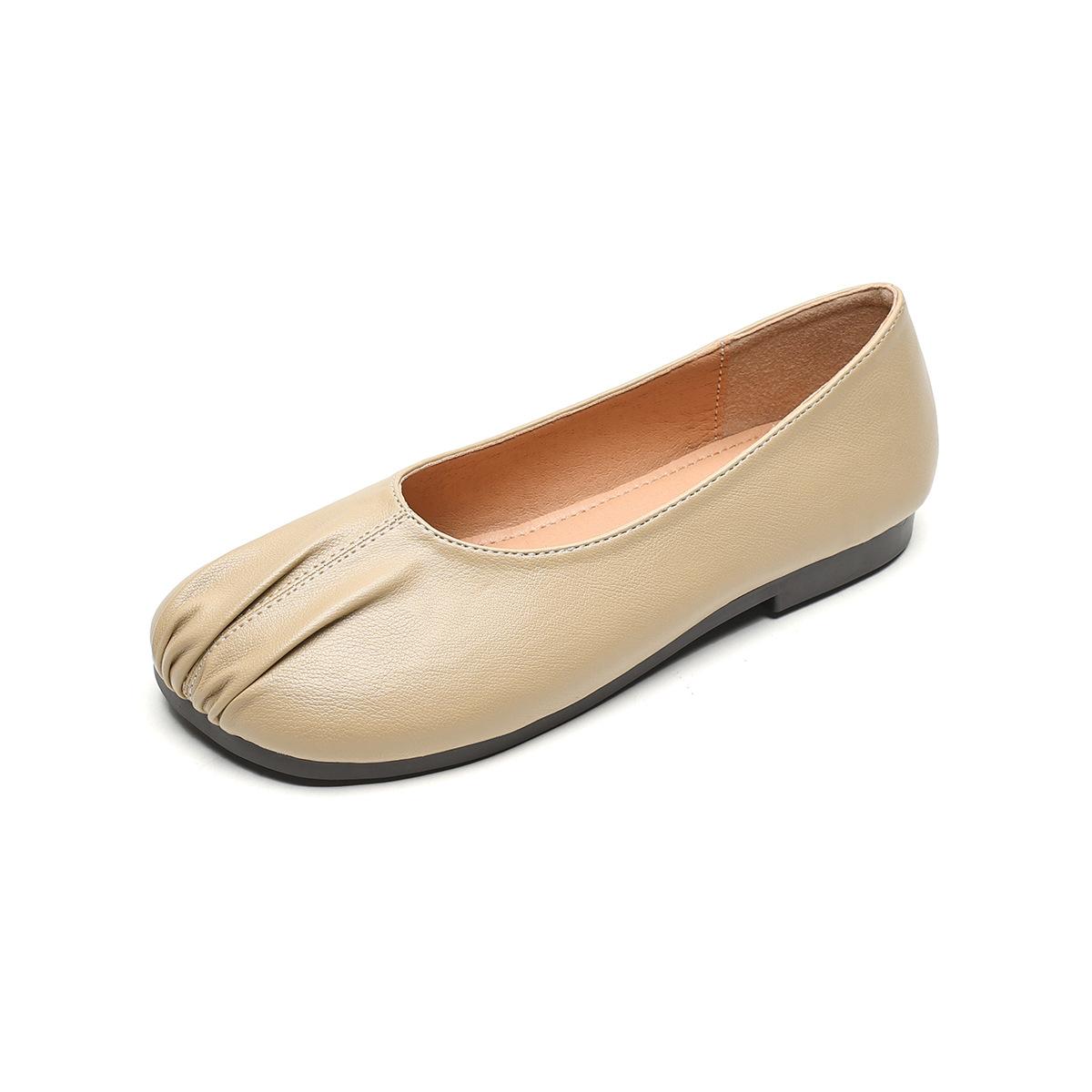 

Fashion PU Soft Sole Women s Low-heeled Shoes Pleated Round Toe Slip on Ballet Flats Comfortable Footwear Size 35-43 Zapatos De Mujer 35 хаки