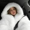 Plus Size Y2k New Winter Warm Pure White Mountain Fashion Hooded Cropped Faux Fur Coat Women Fluffy Eco Fox Fur Jacket Girls Hot Overcoat