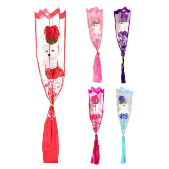 Cute Bear Rose Bouquet Transparent Packaging Bear Rose Bouquet Romantic Single Rose Bear Gift for Valentine Day Mother Day