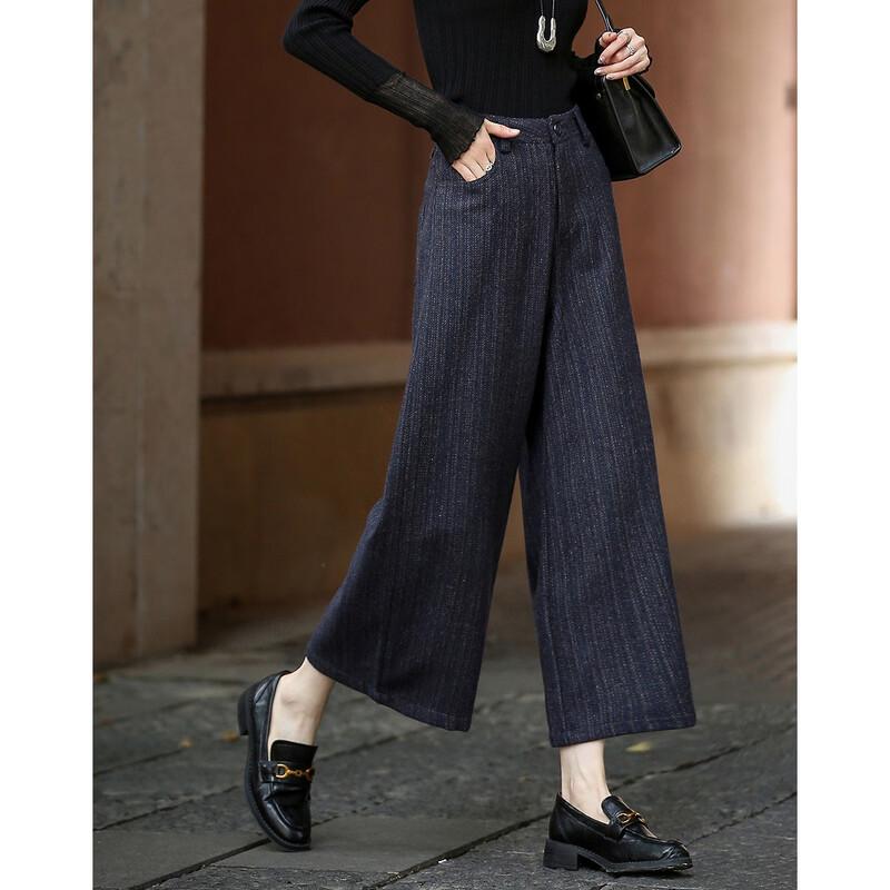 Demana Damen Wollmischung Fischgrät Cropped Weitbein Hose