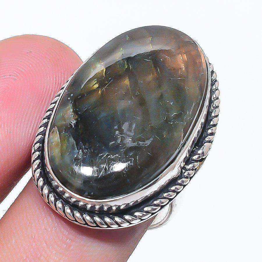 Natural Labradorite Gemstone 925 Sterling Silver Jewelry Ring Size 7.5 S1W02