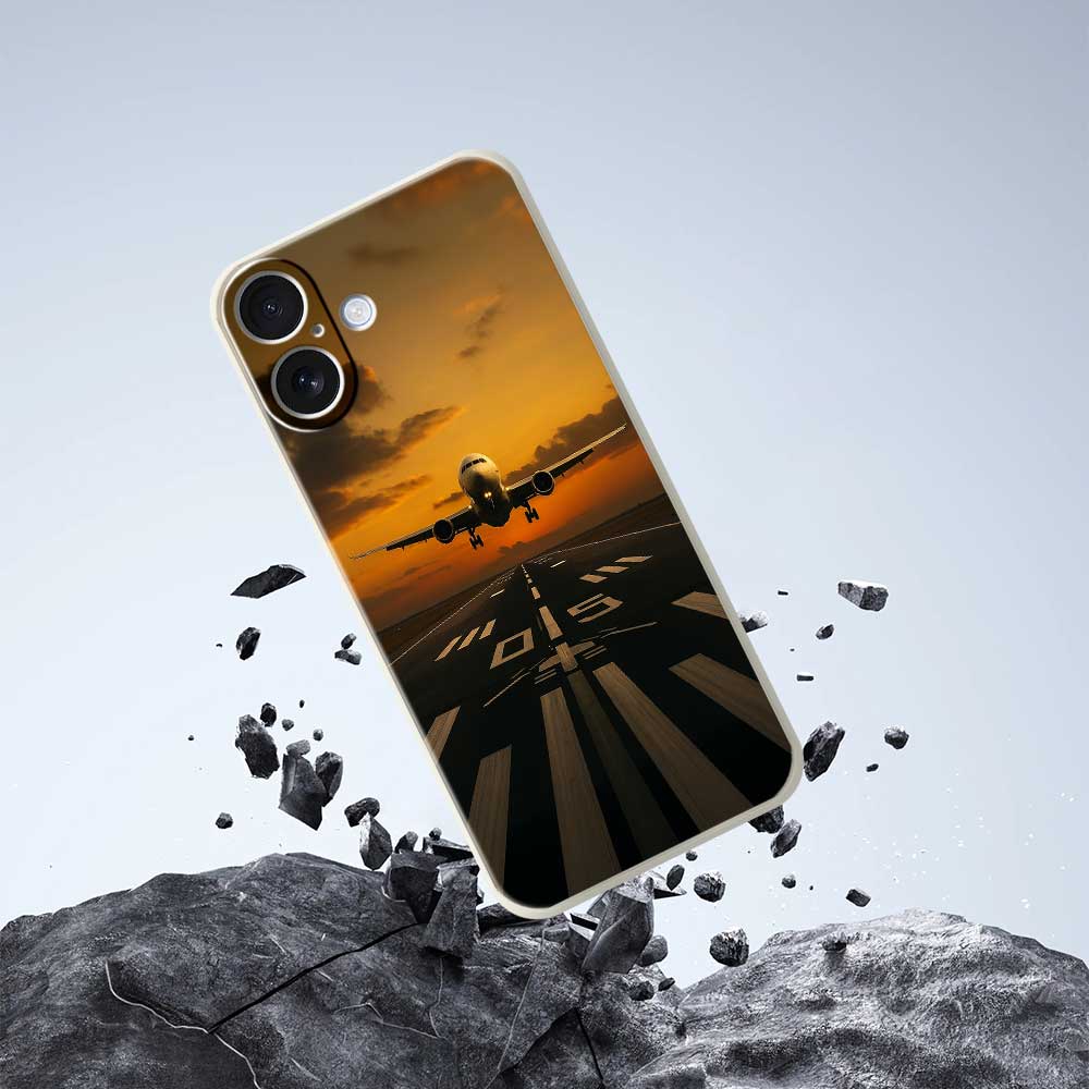 For iPhone 17 Case Airplane Pattern Printing Straight Edge TPU Phone Back Cover