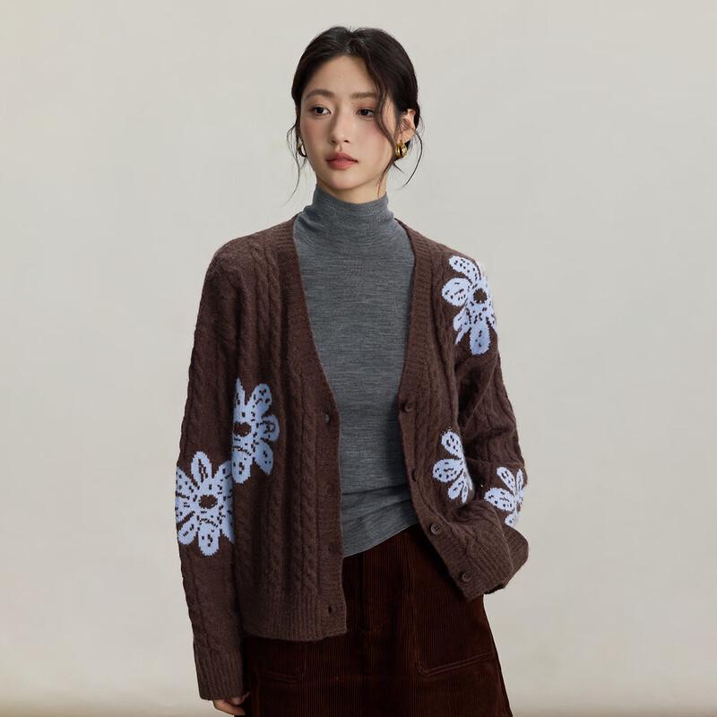 INMAN Women's Retro Color Block Jacquard Cardigan Sweater