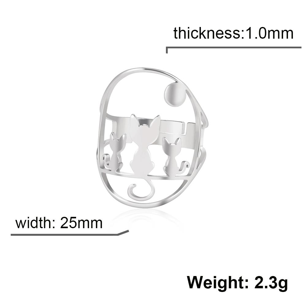 Hollow out Three Cat Open Ring Three Sitting Cat Full Moon Ring Stainless Steel Adjustable Ring Animal Leisure Fashion Jewelry resizable