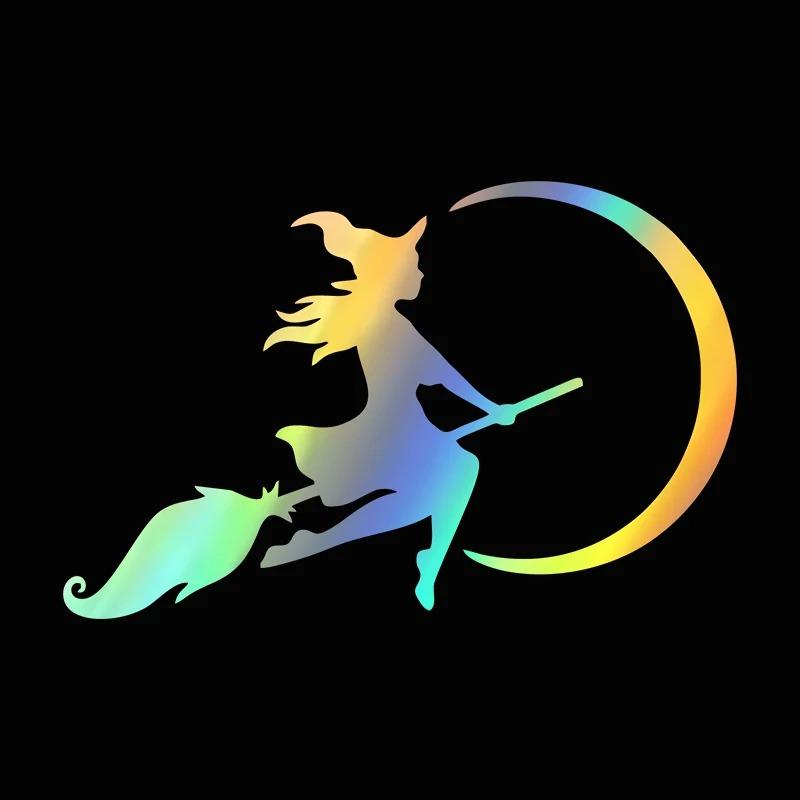 LYKX Die Hexe fliegt zum Mond Lustiger Autoaufkleber Vinylaufkleber Selbstklebeaufkleber für den ganzen Körper