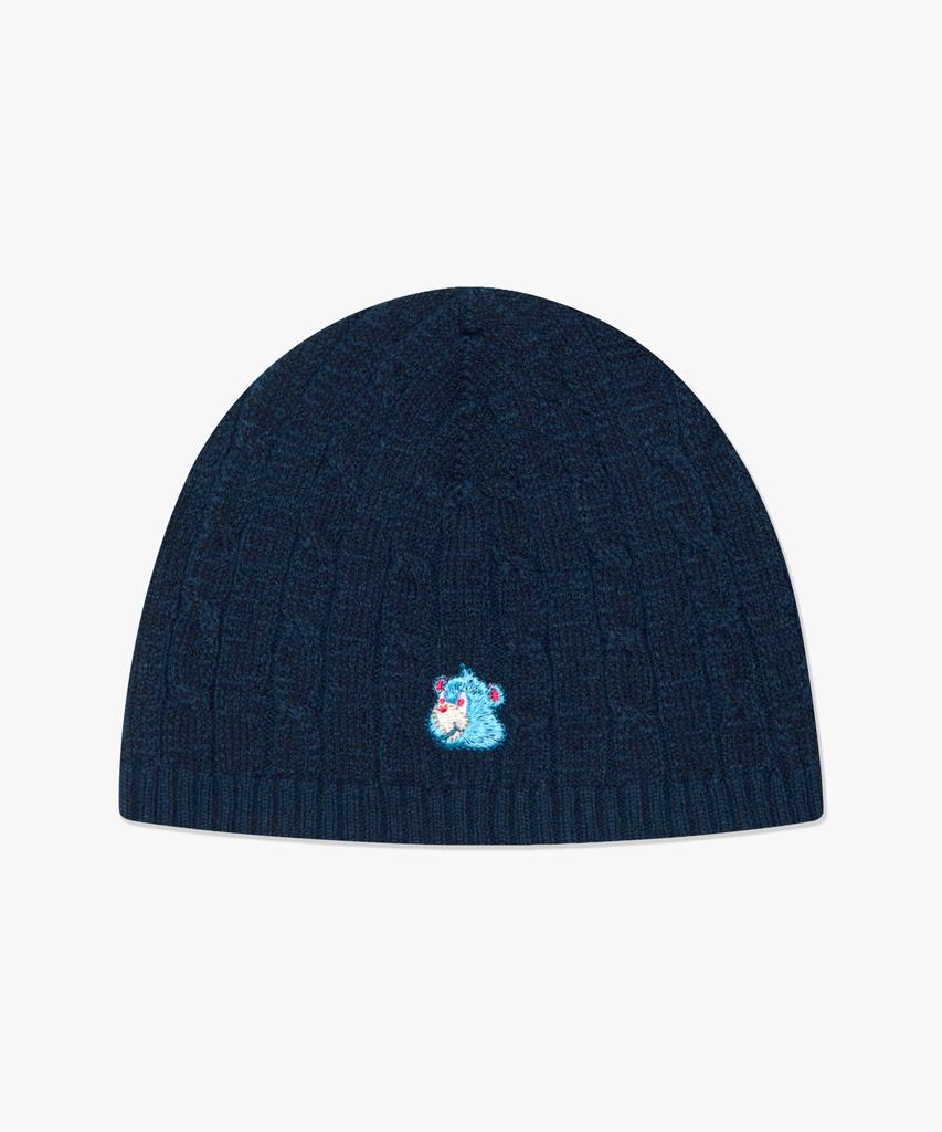 LMC Emb Bear Cable Knit Beanie Navy