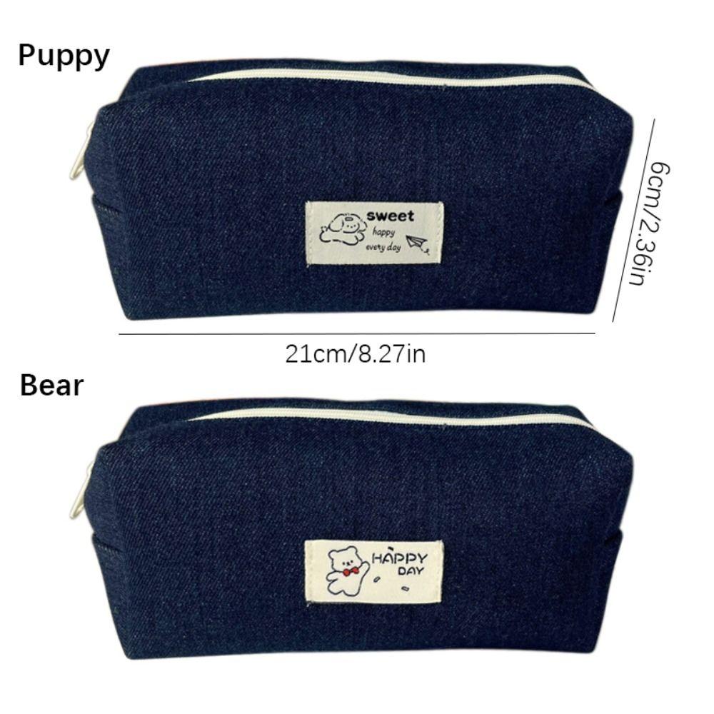 Large Capacity Stationery Bag Dark Blue Stationery Organizer Cute Denim Pencil Case  School Office