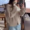 Heavyweight Wool Zipper Cardigan Sweater - Thickened Cable Knit with High Neck and Cashmere Warmth