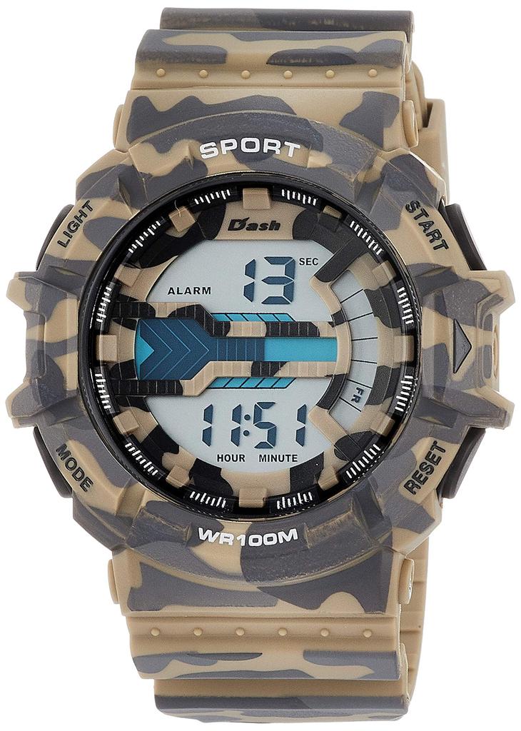 Arias Men's Digital Dash Military Watch, Waterproof, Multi-Function, Backlight, Urethane Strap, Beige, ADWW18093-03