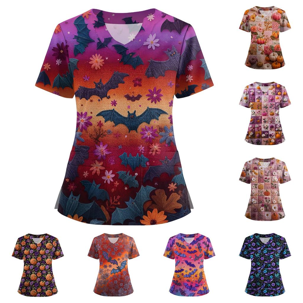 Women's Short Sleeved Solid Color V-neck Buttonable Side Slit Top T-shirt