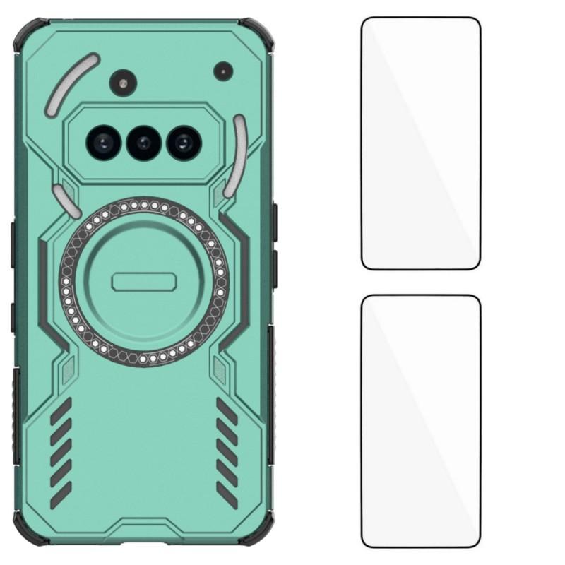 

For Nothing Phone (3a) Magnetic Case WANLONFENG DJ Series PC TPU Phone Cover with 2Pcs Tempered Glass Film Green