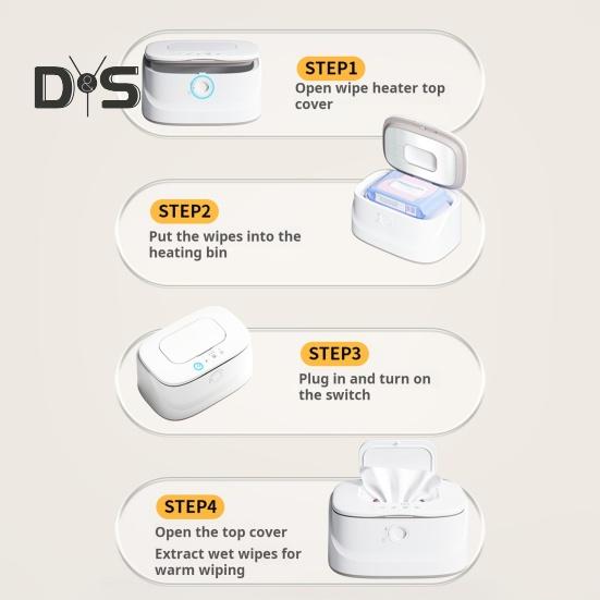 Wipes Warmer with Stainless Steel Top Heating 3 Adjustable Levels Indicator Light Constant Temperature Baby Wet Wipes Dispenser for Large Wipes Holds