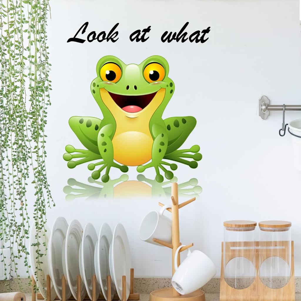 2PCS Cute Animals Toilet Seat Stickers Self-Adhesive Frogs and Lettering Toilet Lid Decals DIY Removable Smile Frog Quotes Toilets Stickers for