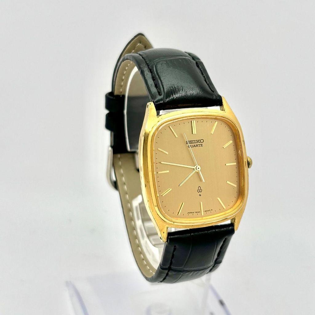 Used [New Battery] SEIKO Men's Watch Gold Rectangular 7830-5210 9D3561 New Belt