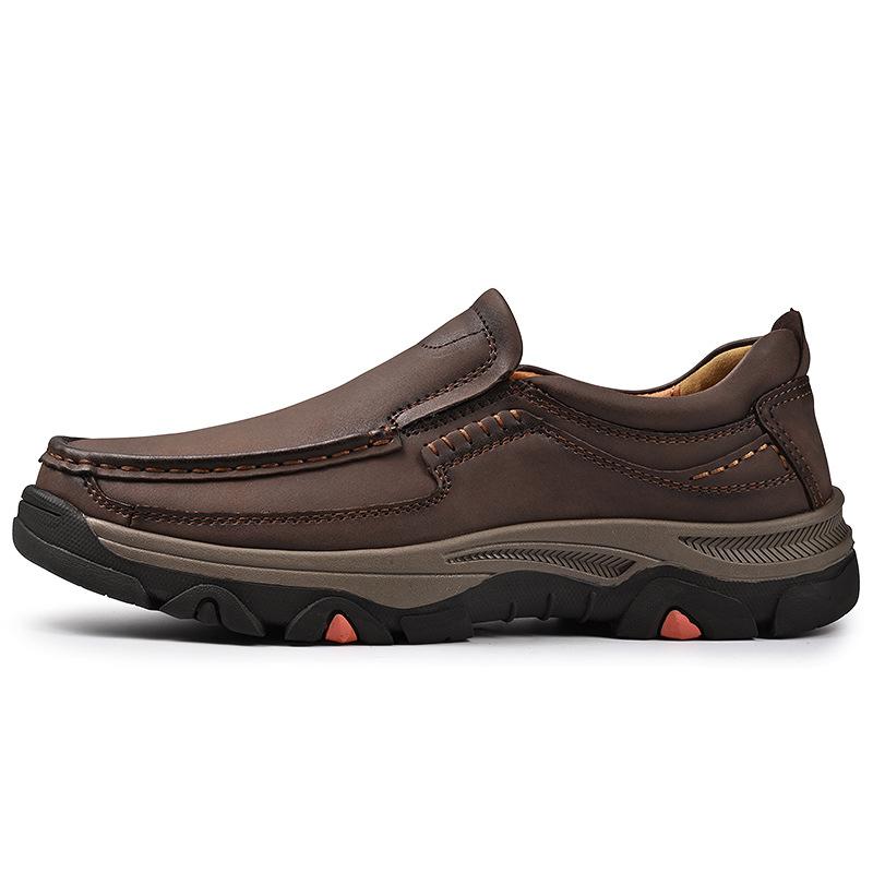 Men's Waterproof Slip On Faux Leather Hiking Shoes for Male Outdoor Non-Slip Walking Sneakers Casual Loafers Work Shoes Comfortable Short Boots