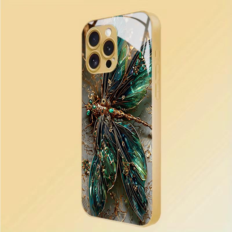 Carcasă Telefon din Sticlă Călită cu Aripi de Libelulă Pentru iPhone 17 13 12 11 Pro Max 16 15 14 Plus 16E 17 Air Protecție Cameră Capac Dur