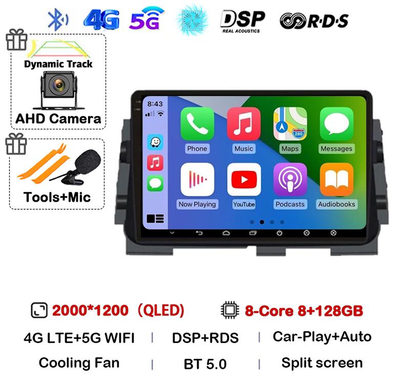 Android 14 Wireless Carplay+Auto For NISSAN MICRA KICKS 2017 2018 2019 Car Radio Multimedia DSP Video Player GPS Navi 360 Camera