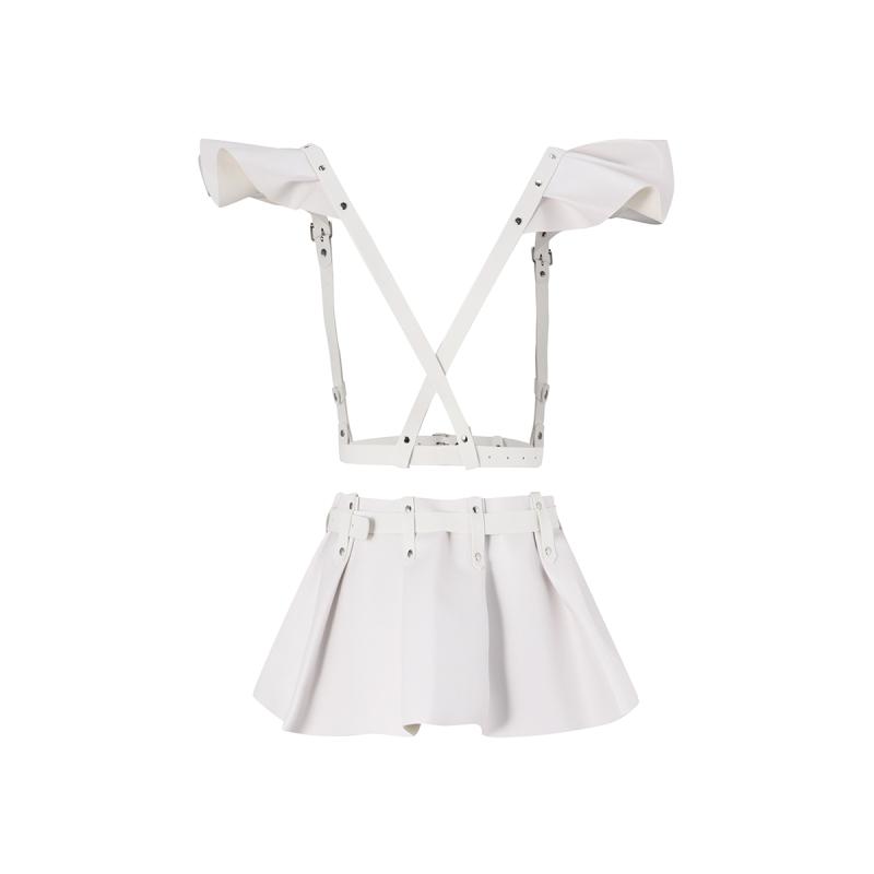 Women'S Fashion Pu Leather Dress Lotus Leaf Skirt Stage Dress Up Dress Suit Holiday Party Wear