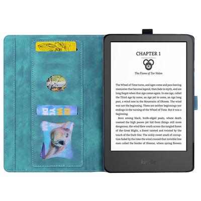 Per Amazon Kindle Paperwhite (2024) Custodia Flip Stand in Pelle Copertura Tablet Impressa Gatto Fiori di Ciliegio