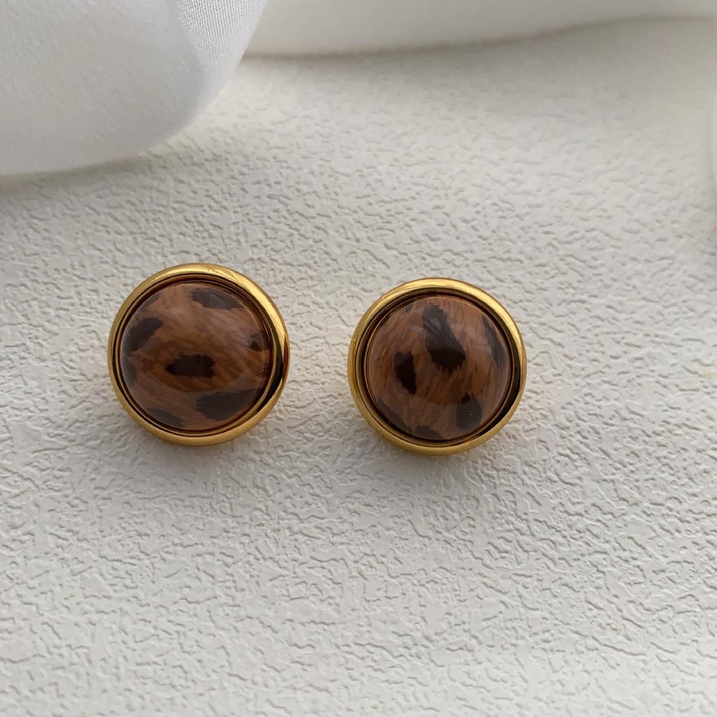 Versatile Design Sense Retro Premium Earrings Temperament Earrings Leopard Print French Round Simple Stud Earrings Women