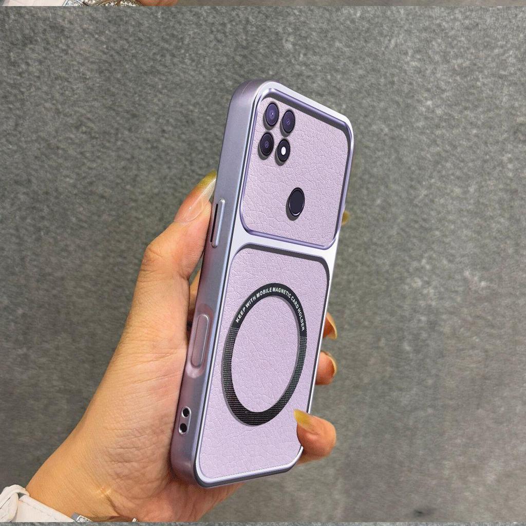 Upgraded Big Lens Protection Case for OPPO A15s,A15 Luxury Leather Casing with Magnetic Ring
