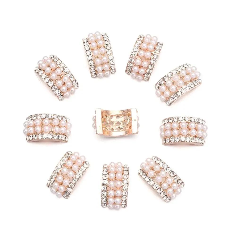 10Pcs Sparkling Hat Apparel Accessories Flower-shaped Rhinestone Buttons Pearl Hairpins Headwear Clip Pearl Button DIY Craft