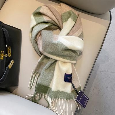 Wool Luxury Women Scarf Fashion Winter Daily Outfits Plaid Scarves Tassel Shawls Pashmina Lady Wrap Hijab Neckerchief