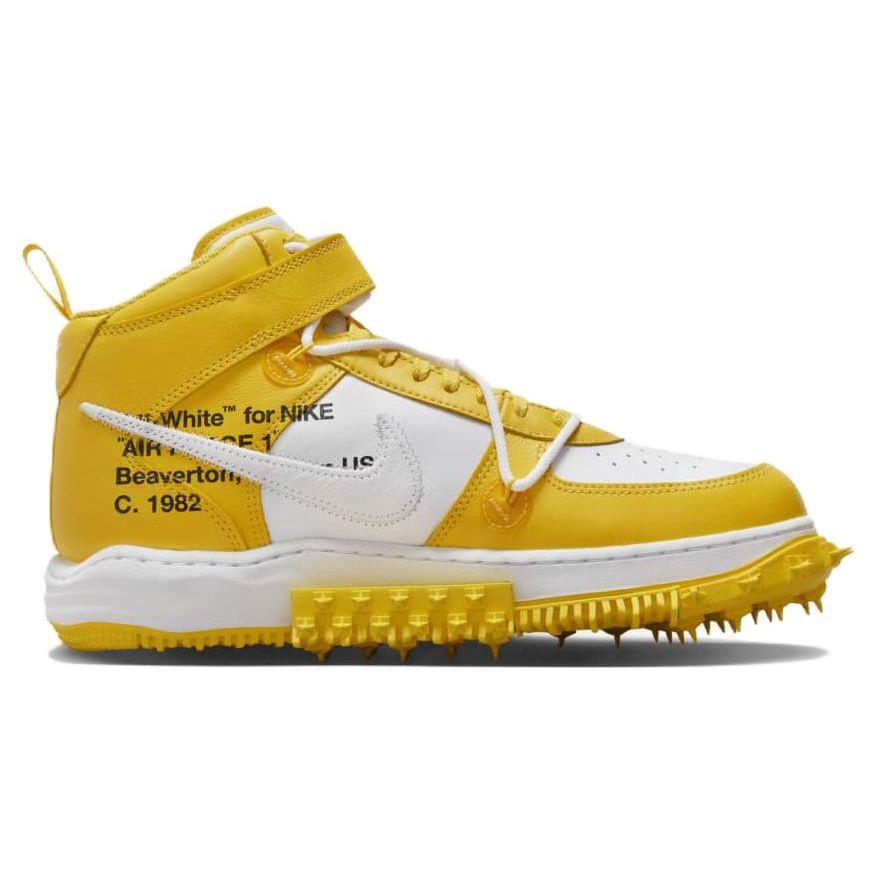 Off-White X Nike Air Force 1 Mid SP Leather Varsity Maize Unisex Sneakers Yellow DR0500-101