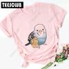 Women's Polyester 100% European-Style Cartoon Parrot Cat Print T-shirt Short Sleeve Harajuku Graphic Top Summer