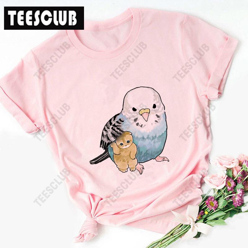 Women's Polyester 100% European-Style Cartoon Parrot Cat Print T-shirt Short Sleeve Harajuku Graphic Top Summer