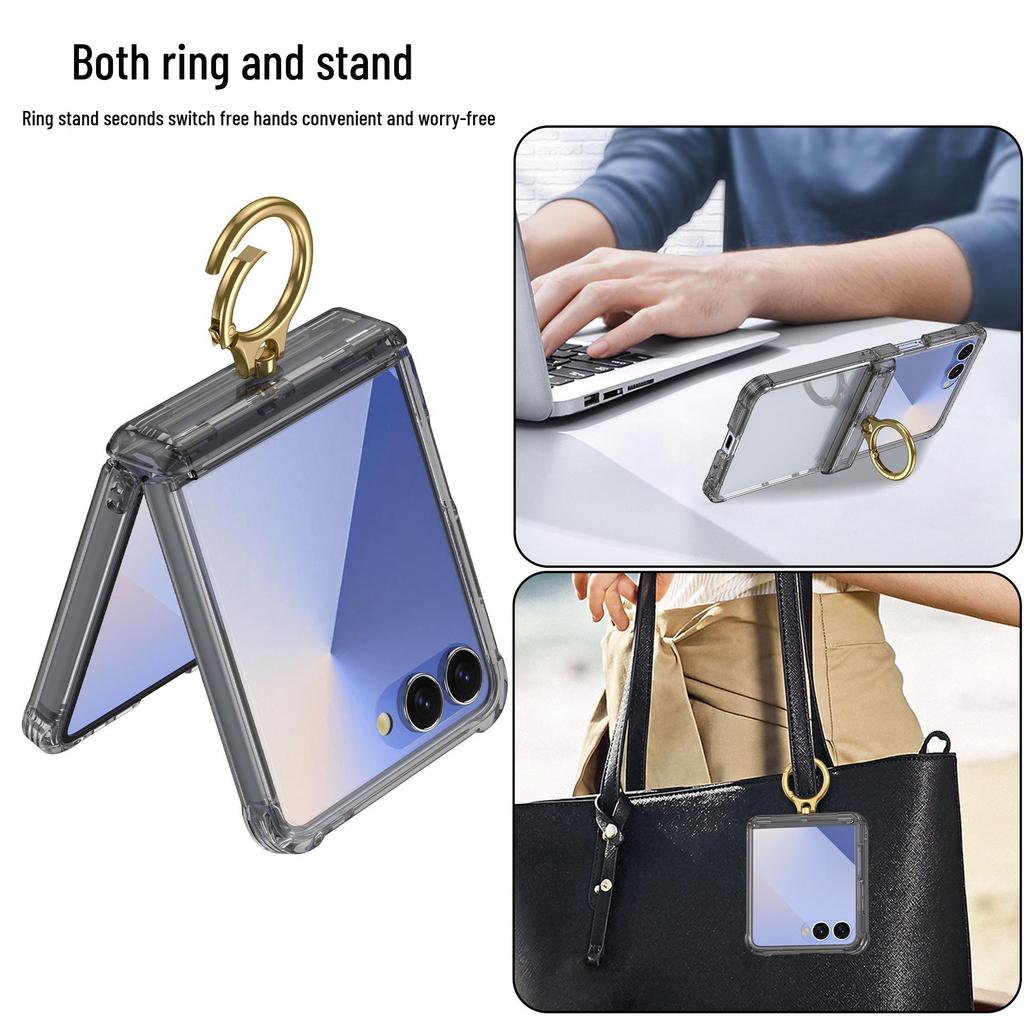 Samsung Z Flip7 FE Protective Case with Spring Hinge and Mid-Axis Ring Holder, Compatible with Flip6/5