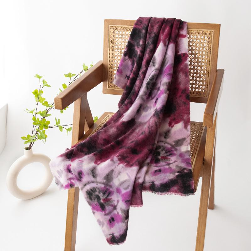 

Imitation Cashmere Scarf High End Women s Autumn and Winter Retro Purple Flower Print Warm Outer Shawl 65*190cm