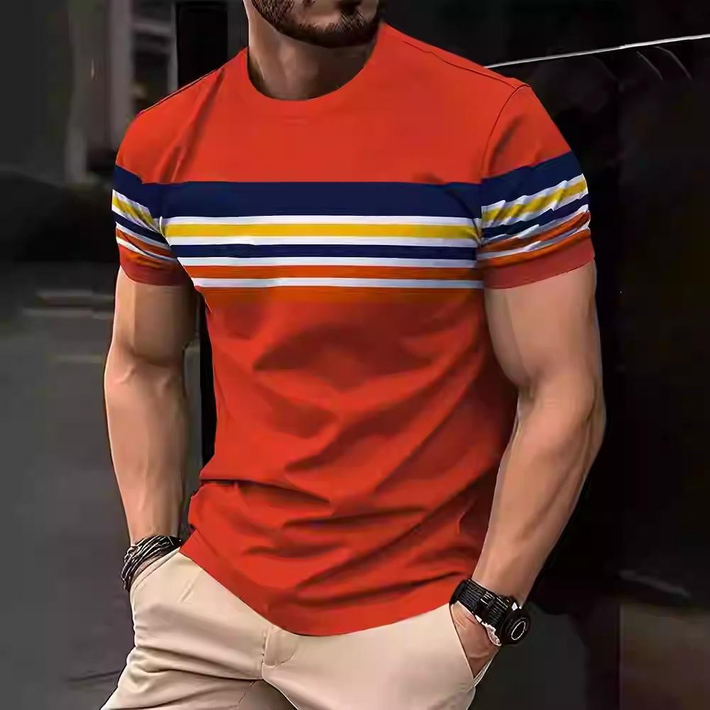 26. New Popular Casual and Comfortable Short-sleeve T-shirt, 3D Printing Technology, Suitable for Layering and Outerwear, Loose Striped Short-sleeve 