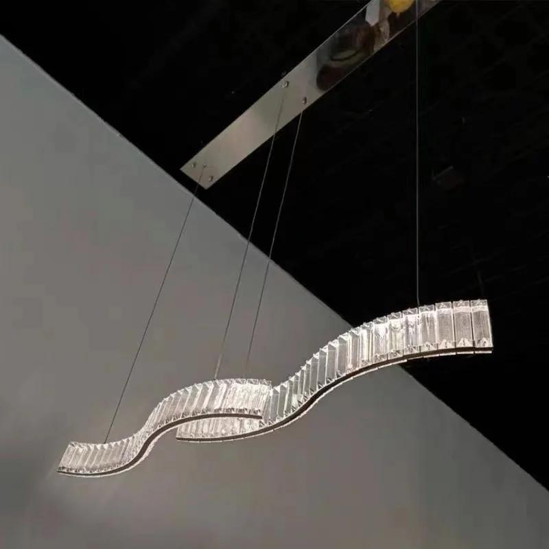 Modern Luxury Restaurant Chandelier Crystal Strip Chandelier Creative Living Room Dining Table Lamps for Room Ceiling Chandelier